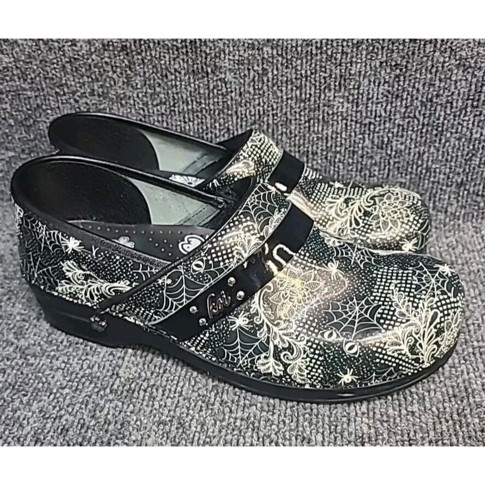 Koi by Sanita Clogs Black White Women's 8.5/41  Slip On Shoes Halloween